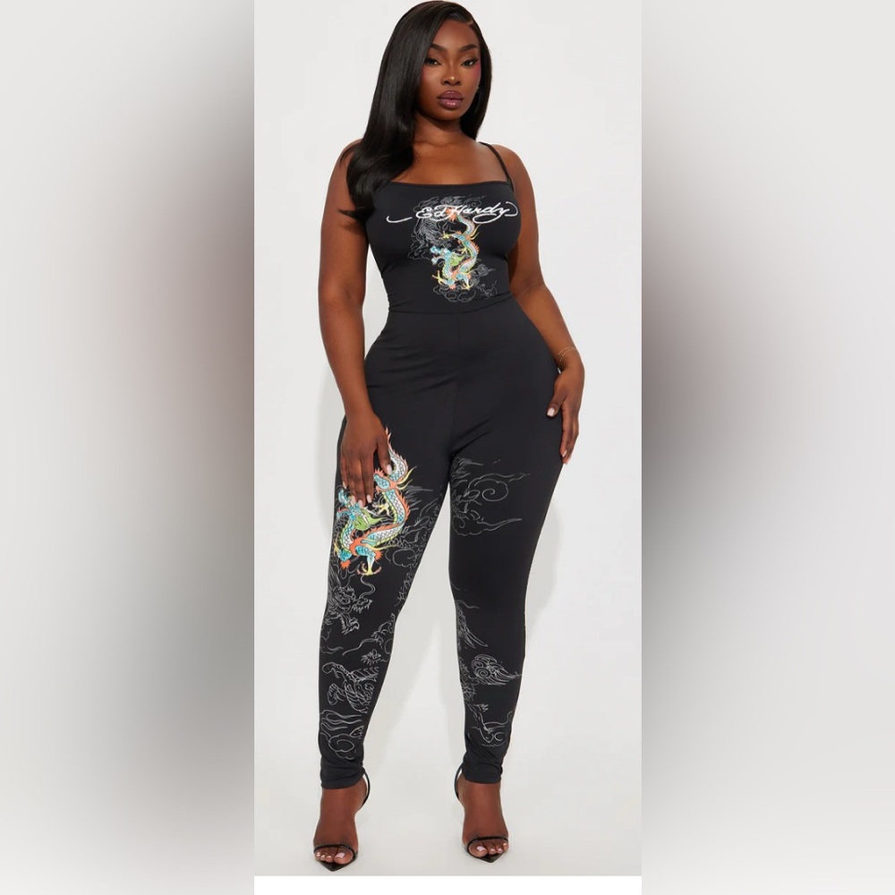 Black Dragon Print Jumpsuit